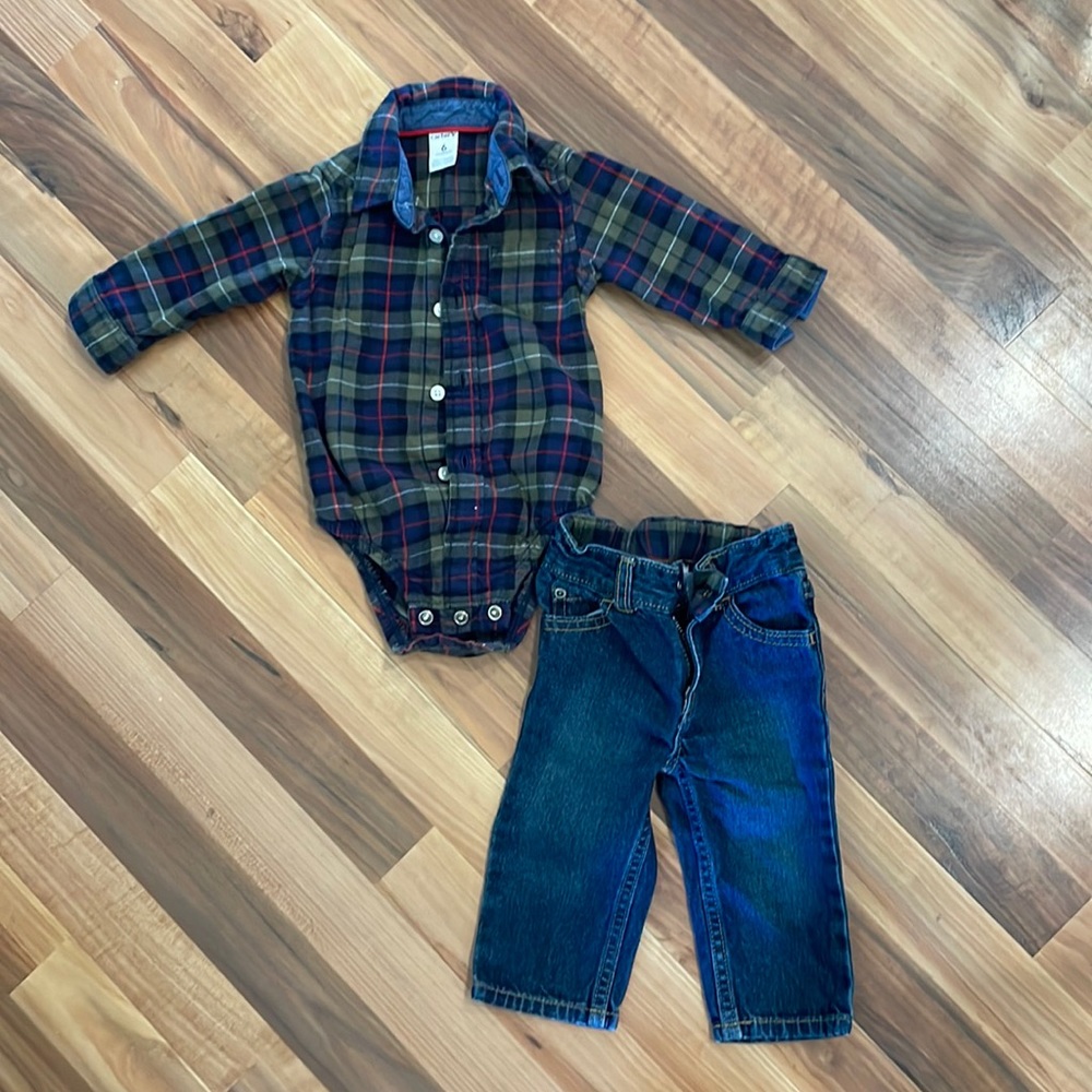 Flannel and denim outfit 6months